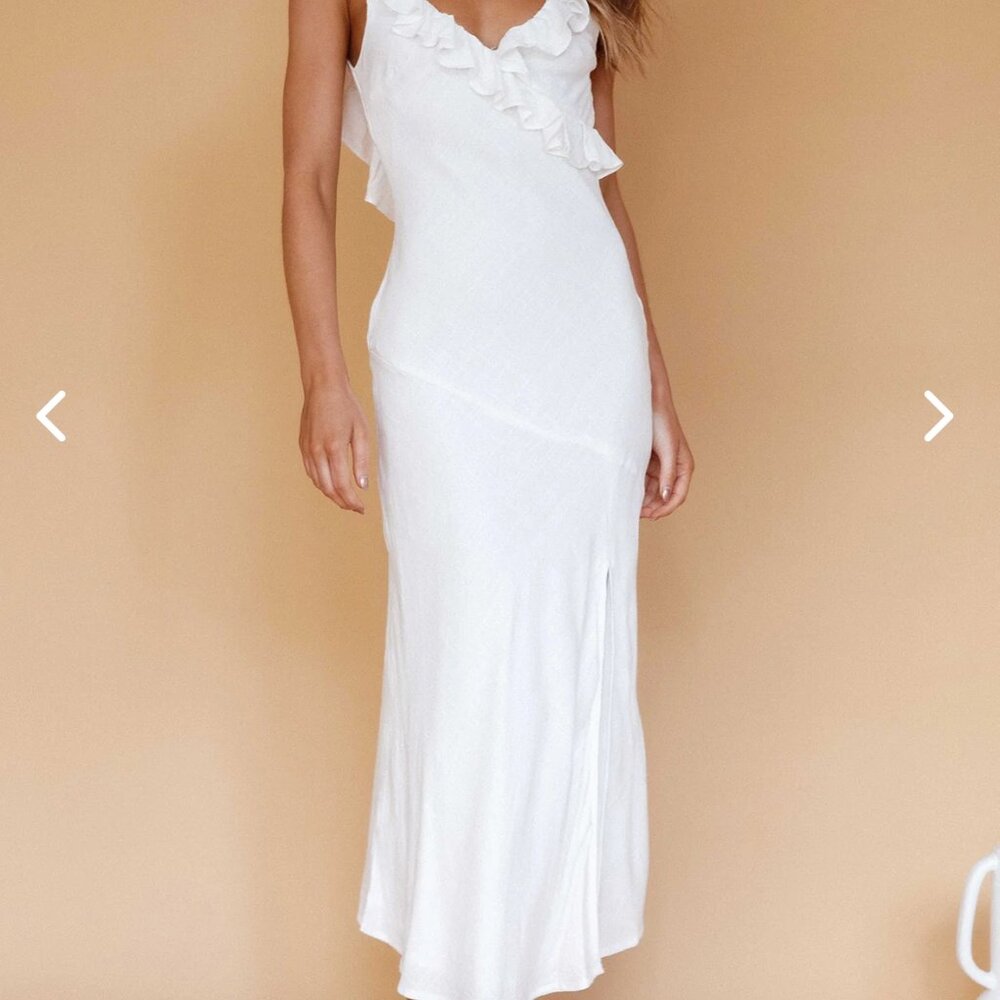 ALBA FRILL TRIM MIDI DRESS WHITE